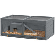 Grey Wooden Hamster Cage with Sliding Tray and Openable Top for Syrian Hamsters by PawHut
