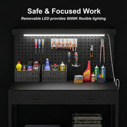 Workbench with Storage, LED Light and Power Outlets for Garage or Workshop Black AOSOM