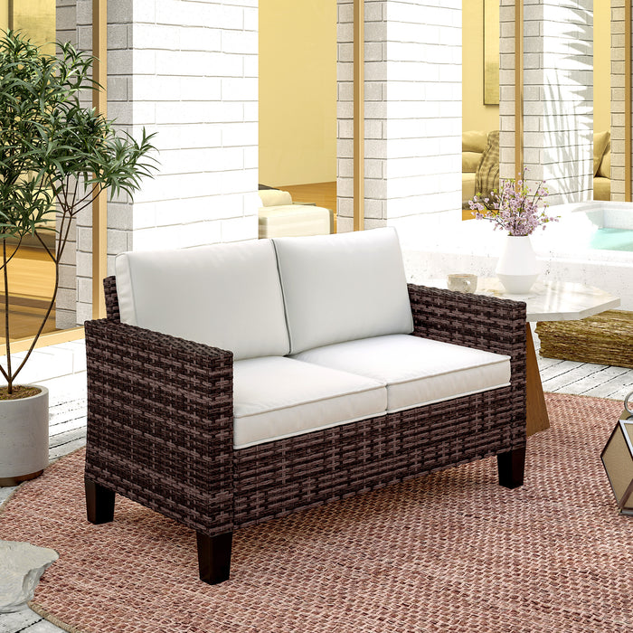 Brown Two Seater Rattan Outdoor Sofa for Garden and Patio by Outsunny