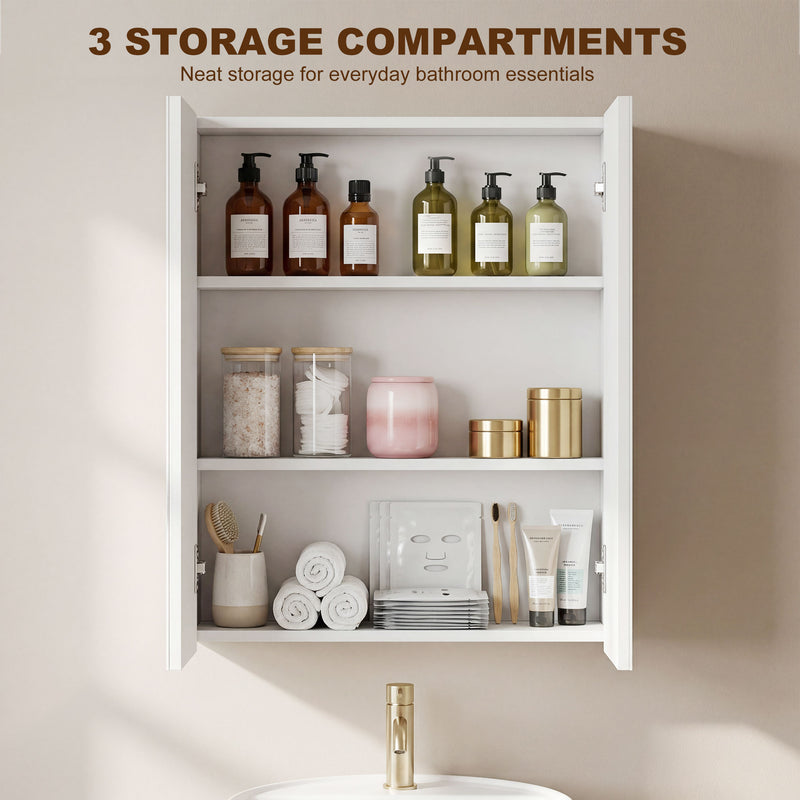 Bathroom Wall Mounted Mirror Cabinet with Adjustable Shelf for Extra Storage White AOSOM