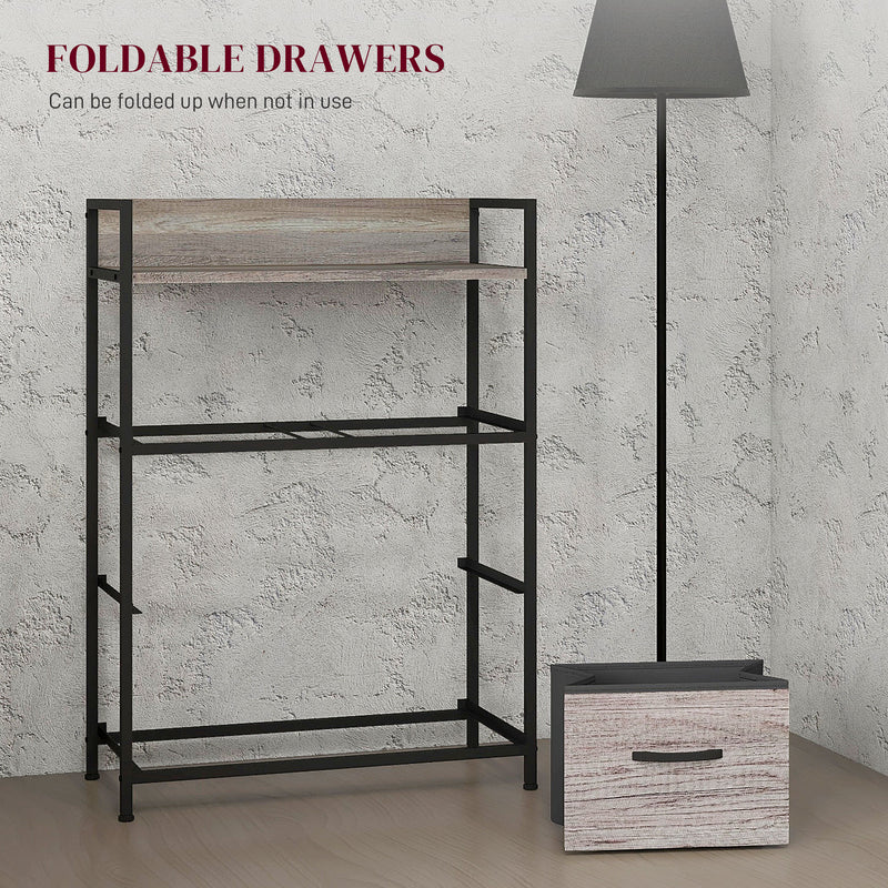 Rustic Chest with 4 Fabric Drawers for Bedroom or Hallway Storage Grey Wood Effect