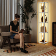 Tall Floor Lamp With Adjustable Brightness And Storage Shelves For Living Room, White