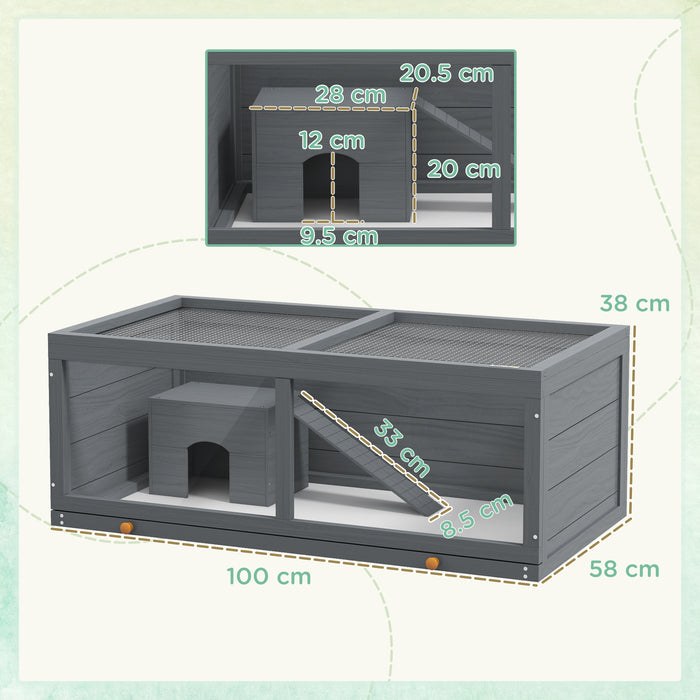 Grey Wooden Hamster Cage with Sliding Tray and Openable Top for Syrian Hamsters by PawHut