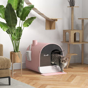 Covered Cat Litter Box with Scoop Filter and Flap Door for Odour Control, Pink