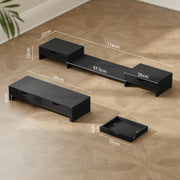 Dual Monitor Stand Riser with 2 Drawers Adjustable Length for PC Laptop and Printer Black by HOMCOM