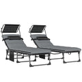 Folding Sun Loungers Set of 2 for Garden Relaxation with Adjustable Shade and Cushions Outsunny