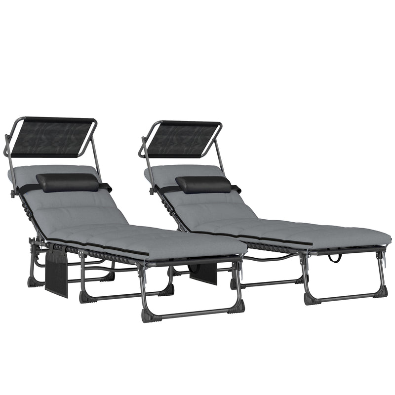 Folding Sun Loungers Set of 2 for Garden Relaxation with Adjustable Shade and Cushions