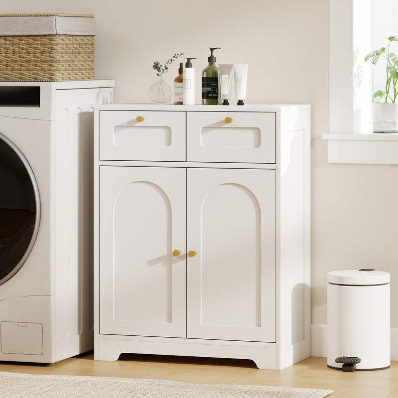 Bathroom Floor Cabinet with 2 Storage Drawers Ideal for Towels and Toiletries White