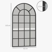 Arched Wall Mirror 110 x 62 cm for Bedroom or Bathroom with Window Style Frame Grey
