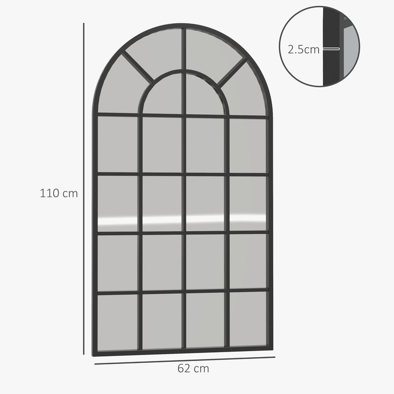 Arched Wall Mirror 110 x 62 cm for Bedroom or Bathroom with Window Style Frame Grey