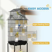 Tall Metal Bird Cage with Swing Perch Food Tray and Handle for Finches Canaries Budgies by PawHut