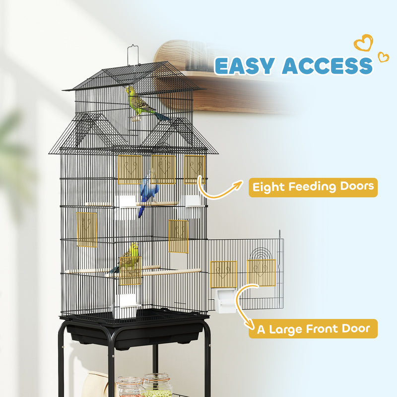Tall Metal Bird Cage with Swing Perch Food Tray and Handle for Finches Canaries Budgies by PawHut