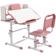 Height Adjustable Kids Study Desk and Chair Set with Storage Shelf and Drawer, Pink