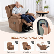 Electric Power Lift Recliner Chair with Massage and Footrest for Elderly Comfort Brown