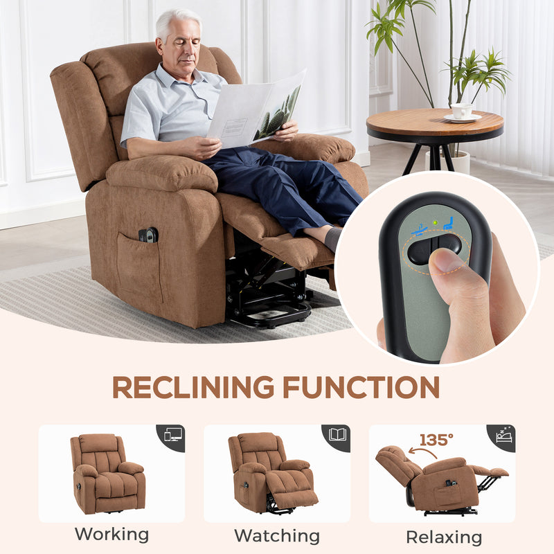 Electric Power Lift Recliner Chair with Massage and Footrest for Elderly Comfort Brown