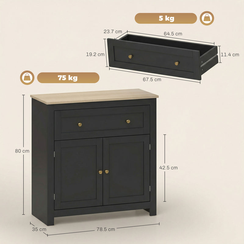 Modern Black Wooden Kitchen Sideboard With Drawer Double Doors and Adjustable Shelf