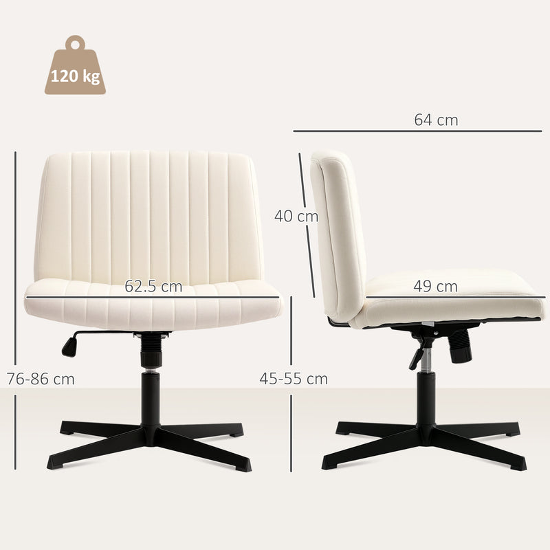 Armless Swivel Office Chair With Wide Seat And Tilt Function For Home Desk Use Cream