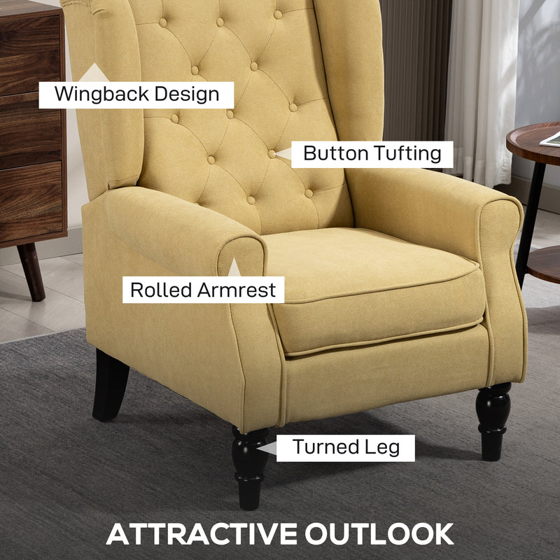 Retro Wingback Accent Chair With Button Tufting For Living Room Or Bedroom, Yellow