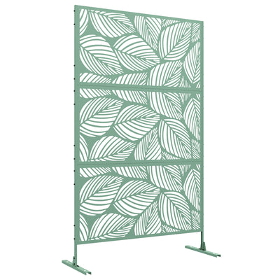 Green Metal Garden Privacy Screens with Leaf Design For Outdoor Space Division Outsunny