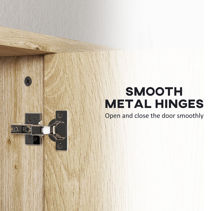 Five Shelf Mirrored Bathroom Wall Cabinet with Wood Effect Finish by HOMCOM