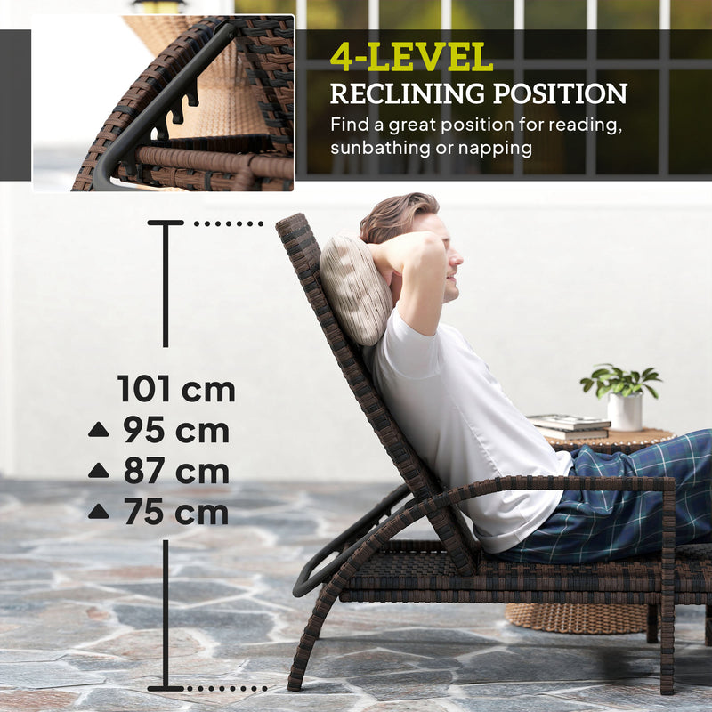 Mixed Brown Rattan Sun Lounger with Adjustable Backrest for Garden Relaxation by Outsunny