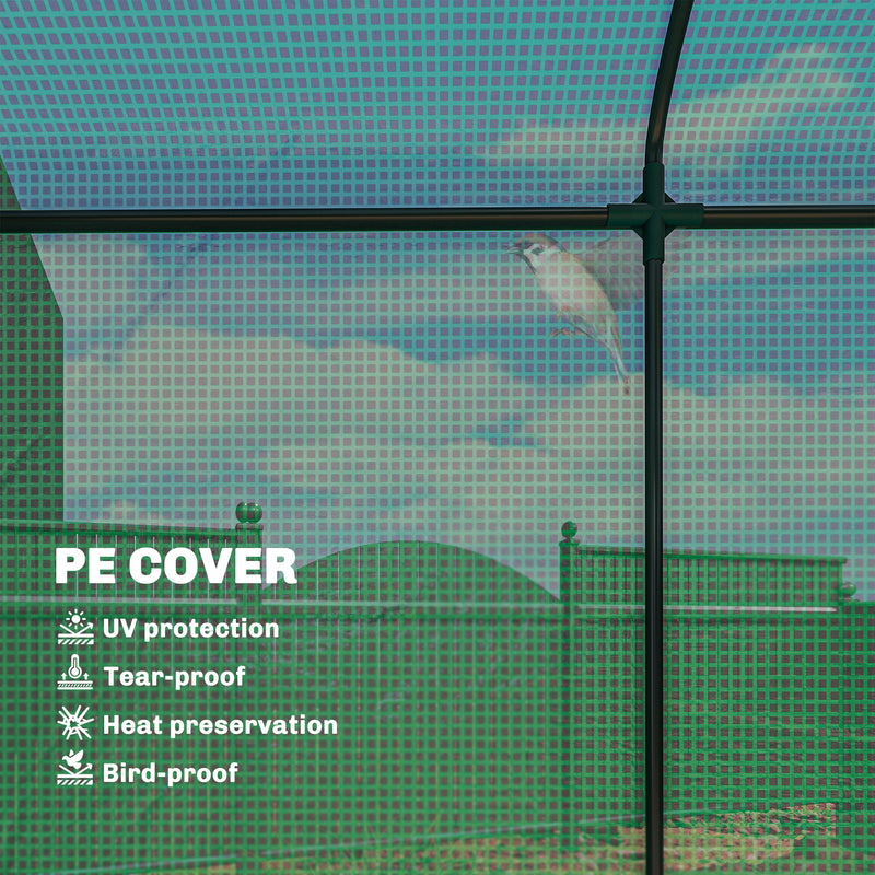 Garden Greenhouse for Year Round Plant Protection with Roll Up Door and Mesh Windows Green Outsunny