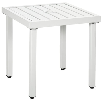 Outdoor Side Table with Parasol Hole for Small Gardens and Patios White Outsunny