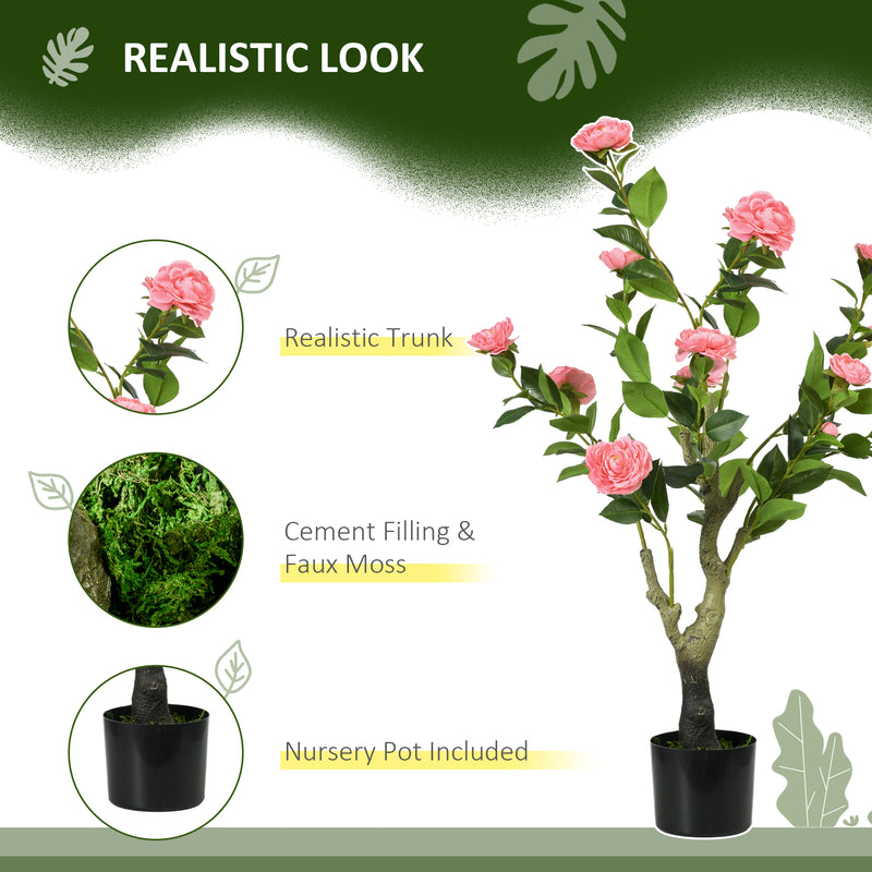 Set of 2 Artificial Camellia Plants in Pots For Indoor or Outdoor Display 95cm Pink AOSOM