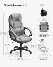 Size diagram for the executive chair showing 112 to 122 cm height, 44 to 54 cm seat height and 70 cm base