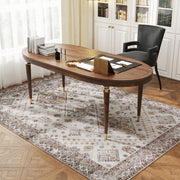 Washable Vintage Area Rug Non Slip Flannel Carpet for Living Room and Bedroom Beige