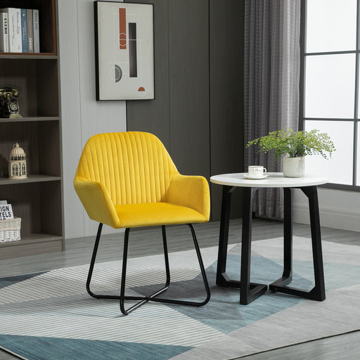 Modern Upholstered Armchair with Sturdy Metal Base Ideal for Living Room Comfort Yellow