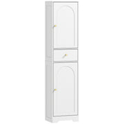 Tall Bathroom Storage Cabinet with Arched Double Doors and Shelves for Home, White