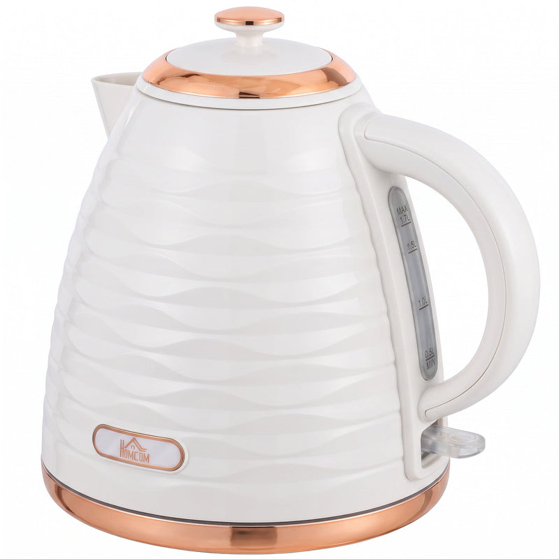 Beige and rose gold 1.7L fast boil kettle with a wave textured body