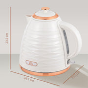 Kettle dimensions diagram showing 24.1 cm wide, 19.5 cm deep and 23.2 cm tall