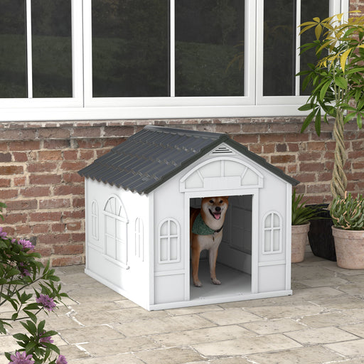 Grey Plastic Dog House for Large Dogs Weather Resistant Indoor and Outdoor Use