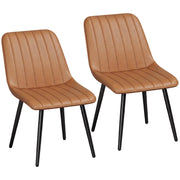 Homcom faux leather dining chairs set of 2 in brown with black metal legs, studio view