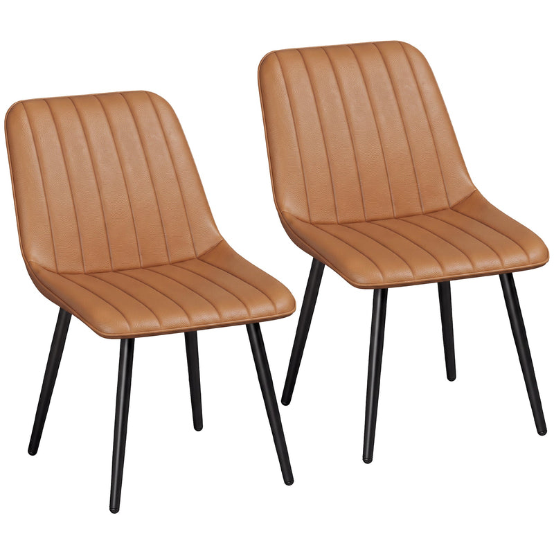 Homcom faux leather dining chairs set of 2 in brown with black metal legs, studio view