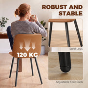 Brown dining chair steel legs and adjustable foot pad for stability on hard floors