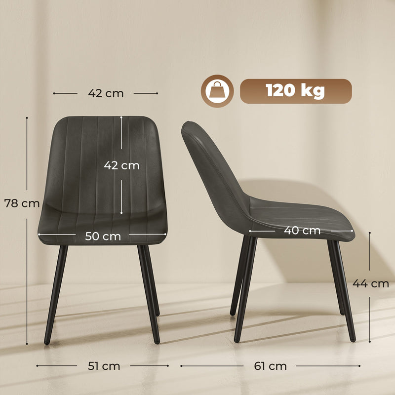 Dimension diagram of the grey dining chair showing 51W x 61D x 78H cm, seat and backrest sizes