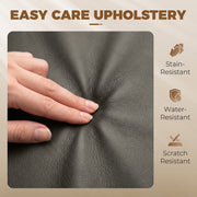 Close-up of grey faux leather upholstery showing its stain and scratch resistant surface
