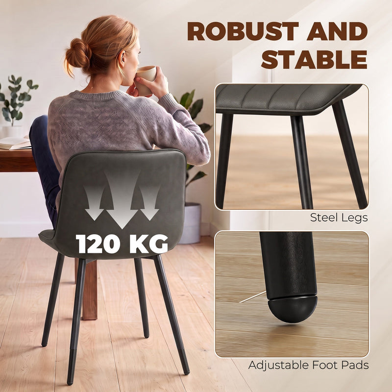 Grey dining chair steel legs and adjustable foot pad for stability on hard floors