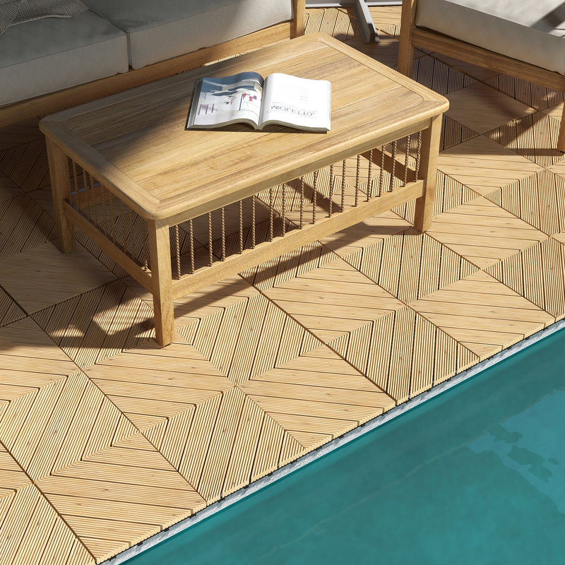 Wooden Garden Decking Tiles Pack of 9 For Garden Patio Balcony Terrace Or Hot Tub 30x30cm