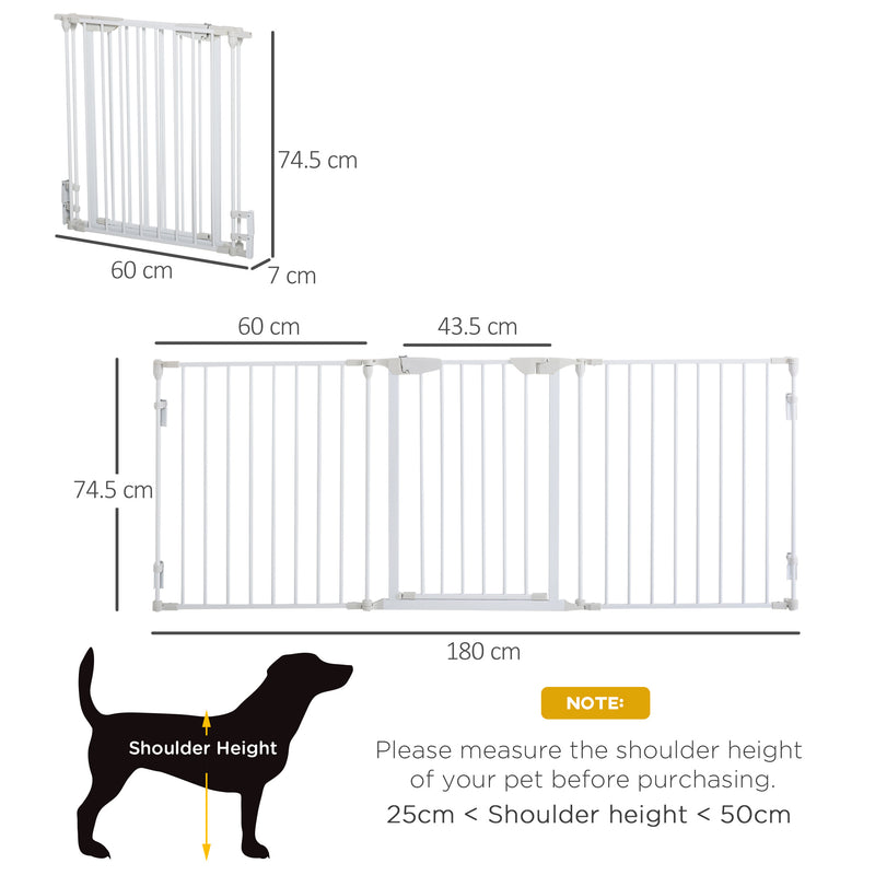 White Metal Pet Safety Gate 3 Panel Room Divider Stair Barrier With Walk-Through Door by PawHut