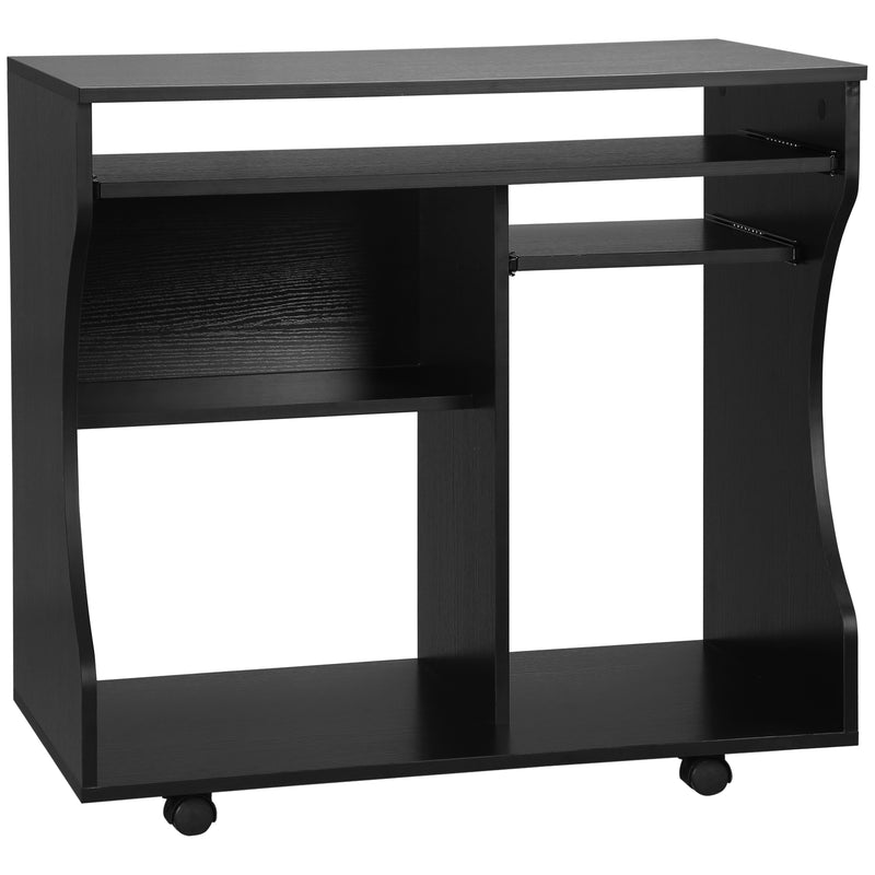Black Compact Work Desk with Wheels and Multi Storage by HOMCOM