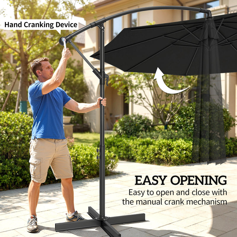 Black Cantilever Garden Parasol with Adjustable Shade for Outdoor Dining and Lounging