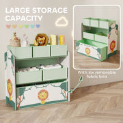 3 Tier Kids Toy Storage Unit With 6 Removable Bins For Bedroom Or Playroom Green 63 x 30 x 66cm