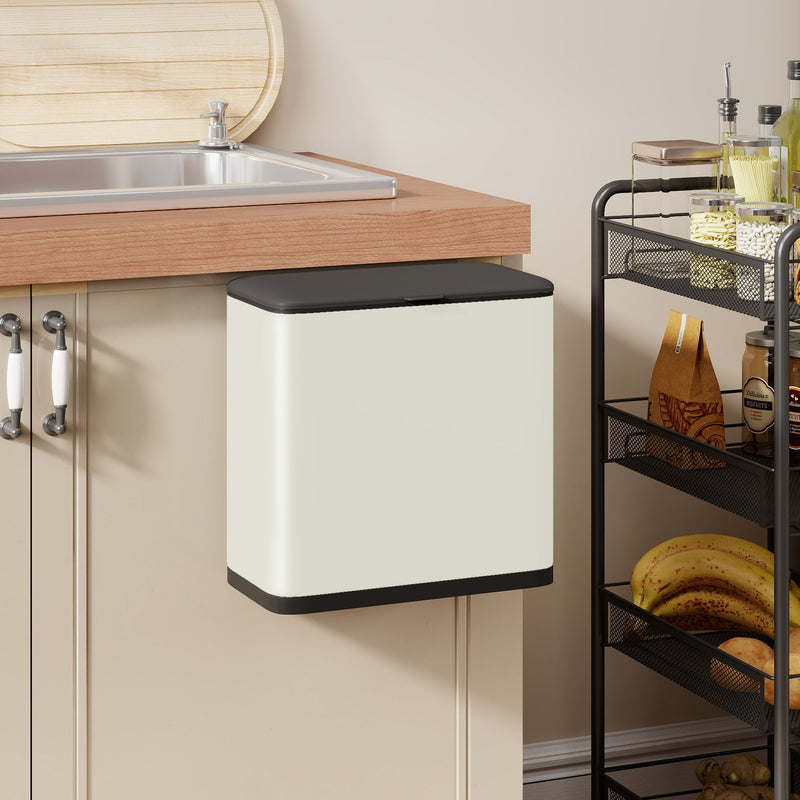 8L Hanging Kitchen Bin with Lid and Removable Inner Bucket for Cabinet or Under Sink, Grey