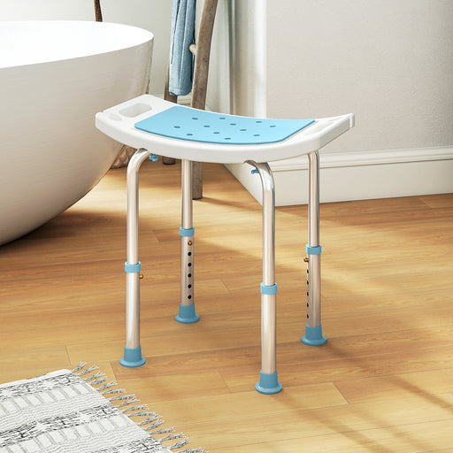 Height Adjustable Aluminium Shower Stool With Padded Seat and Drainage Holes, Turquoise