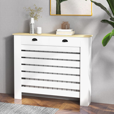 Radiator Cover With Top Drawer Storage Fits 111cm Width Ideal For Hiding Heaters, White