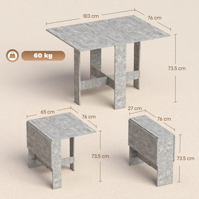 Folding Dining Table for Small Spaces with Flexible Console Design Grey AOSOM